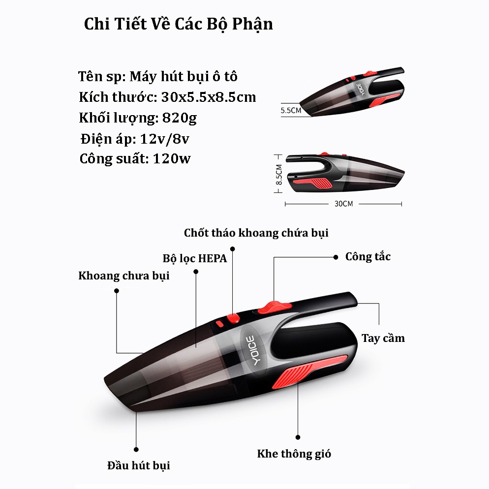 [⚡FREE SHIP⚡] Máy Hút Bụi Cầm Tay Mini Cao Cấp - Máy Hút Bụi Tiện Dụng Cho Ô Tô, Văn Phòng, Gia Đình - Siêu Khỏe 120W