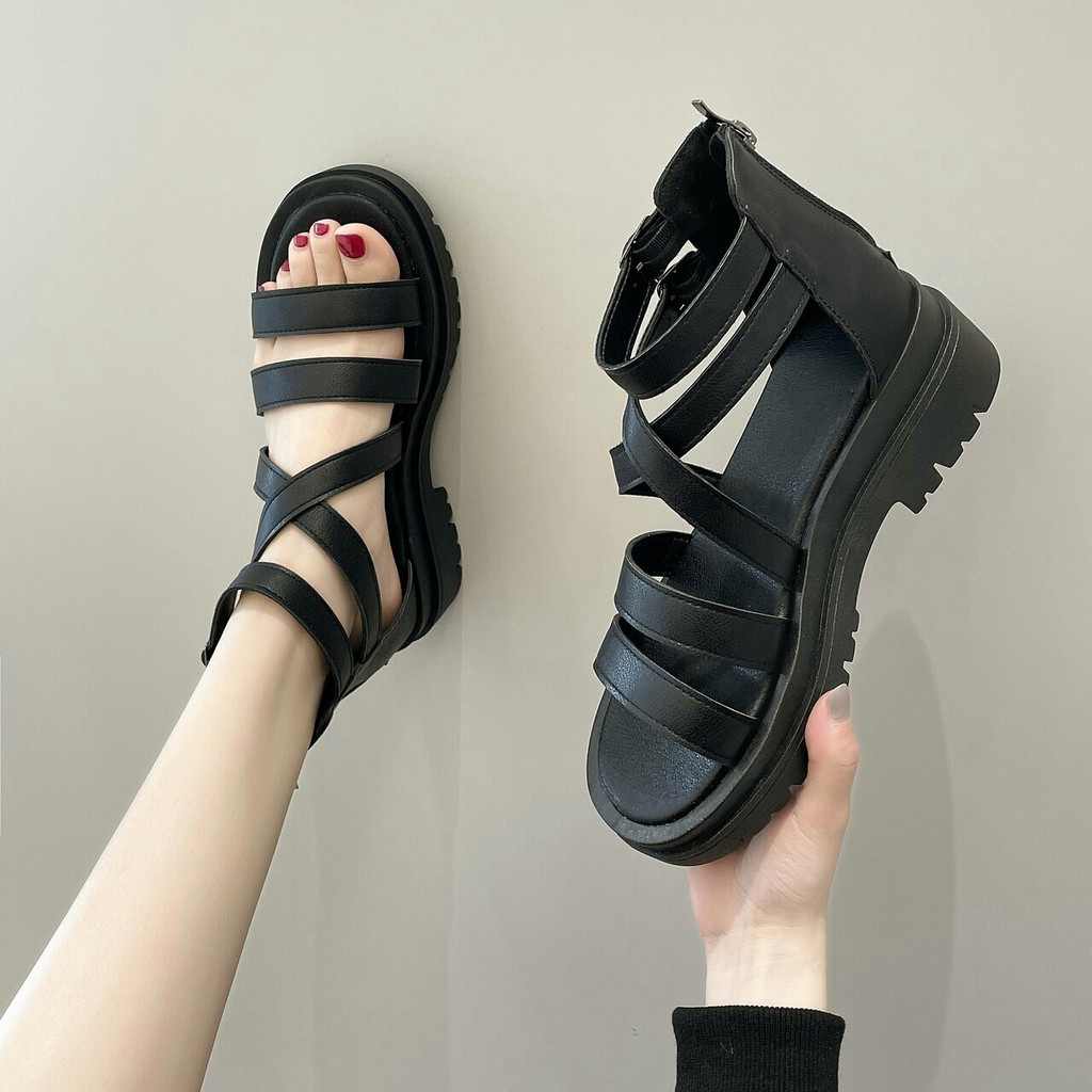 Sandal nữ 💥ĐỘC_Store💥đế răng cưa CHIẾN BINH khóa kéo gót sau