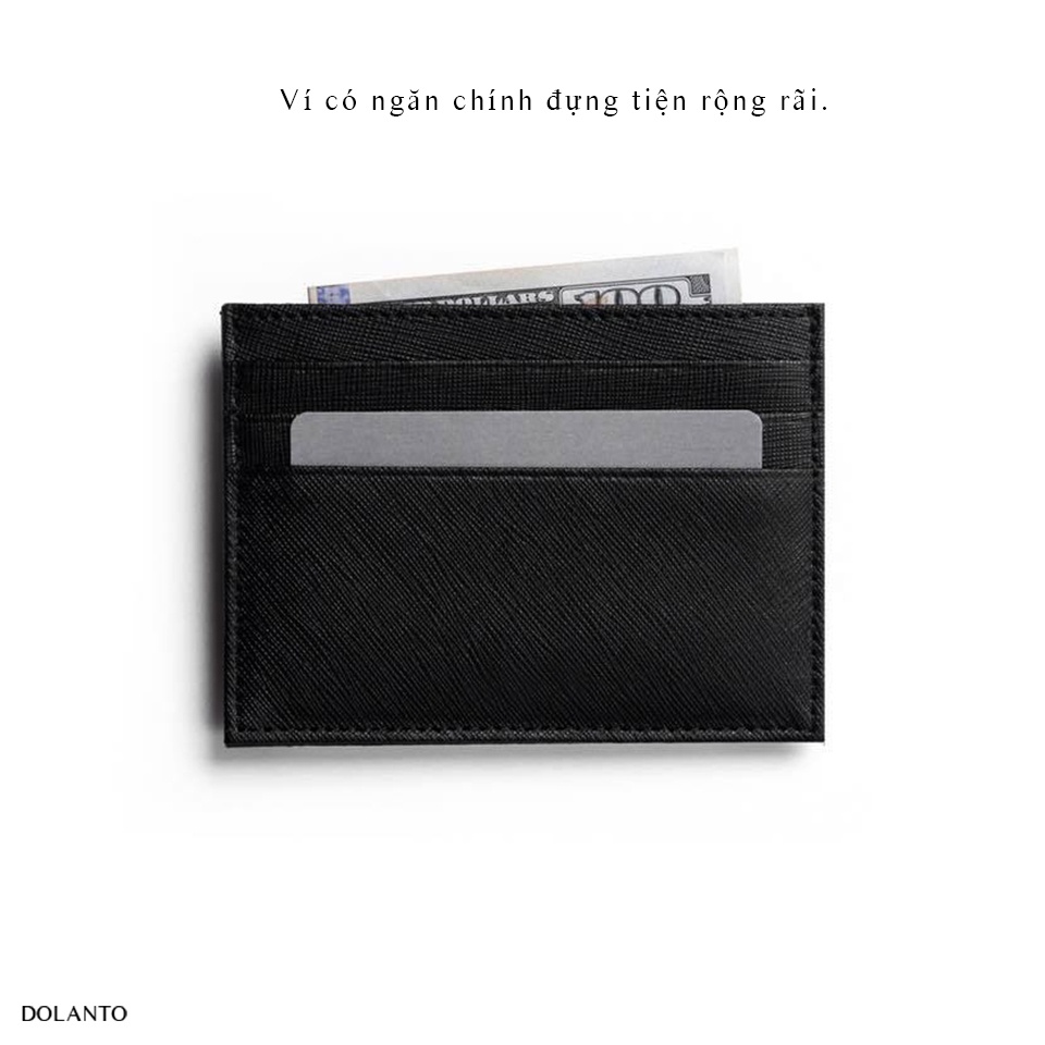 VÍ ĐỰNG THẺ MINI Cardholder ZERO Nhỏ Gọn Da Thật Vân Saffiano Cao Cấp Chống Thấm Nước Unisex Thương Hiệu DOLANTO