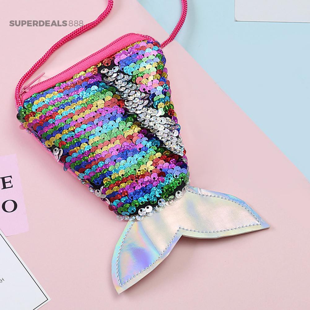 Túi đeo chéo hình đuôi cá đính sequin lấp lánh xinh xắn dành cho bé gái