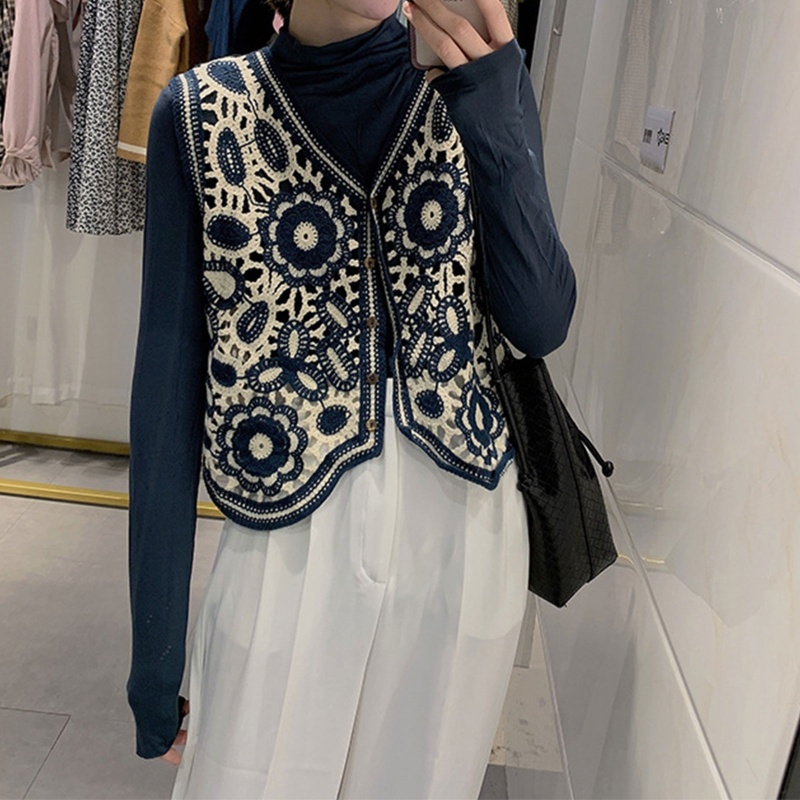 Áo Khoác Cardigan Dệt Kim Sát Nách Cài Nút In Họa Tiết Hoa Thời Trang Cho Nữ