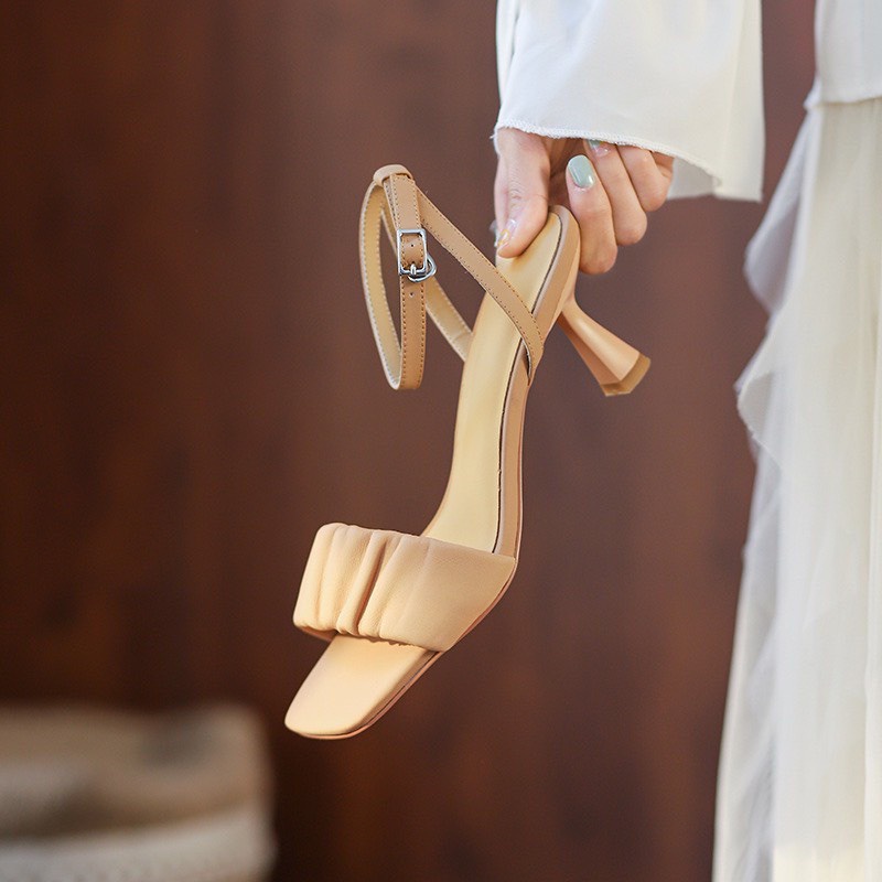 Sandal nữ gót nhọn 7 phân quai bèo, giày cao gót quai nhún da mờ êm chân gót mảnh hottrend- ATTB880