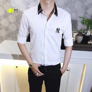 Áo sơ mi nam dài tay trắng đen NY phối cổ cực cá tính MFM406