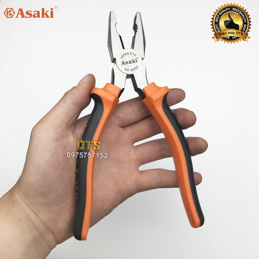 Kìm điện, kìm răng tổ hợp kiểu Mỹ Asaki A+cut Tech 8 inch/ 200mm, thép High Carbon độ cứng cao