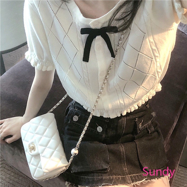 Áo dệt kim tay ngắn phong cách mùa hè cho nữ