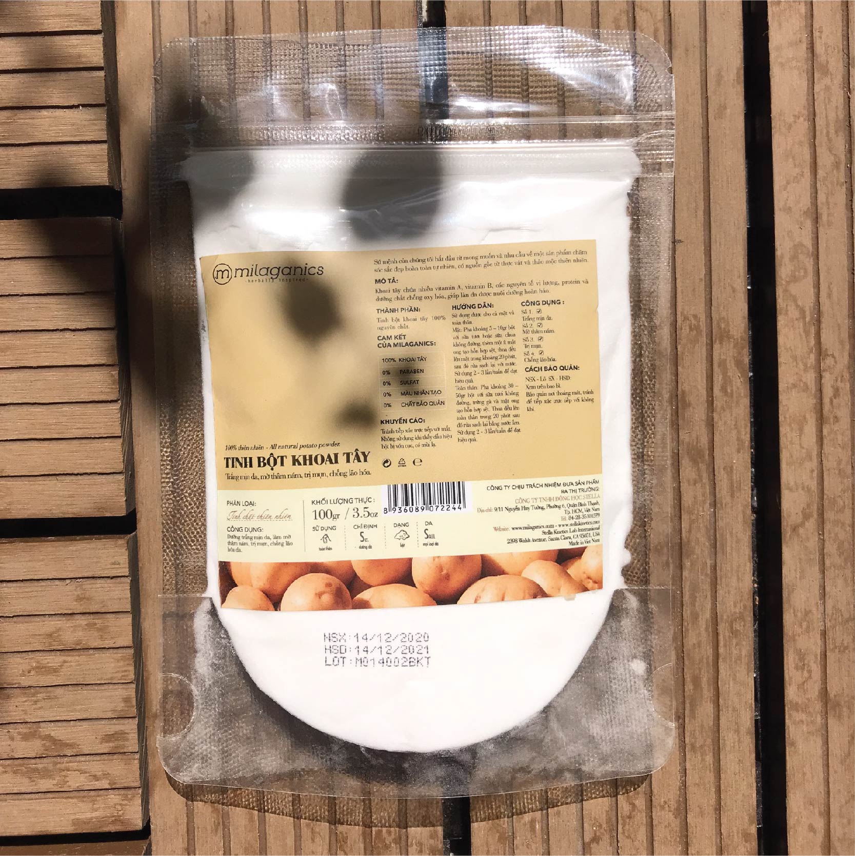 Bột đắp mặt khoai tây nguyên chất MILAGANICS 200G (Túi zip)