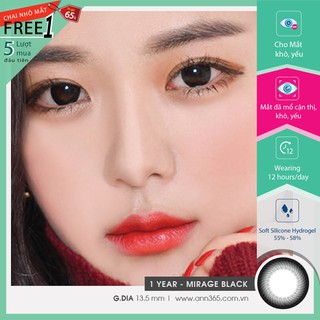 Lens mắt cận màu đen xám 1 năm dành cho mắt khô, yếu - Mirage Black ( 0 - 10 độ ) | Ann365 lens