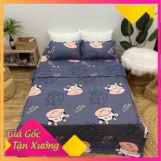 Bộ chăn hè 5 món cotton poly 1 ga chun , 2 vỏ gối đầu , 1 vỏ gối ôm , 1 chăn hè trần bông( mẫu hè bò xám )