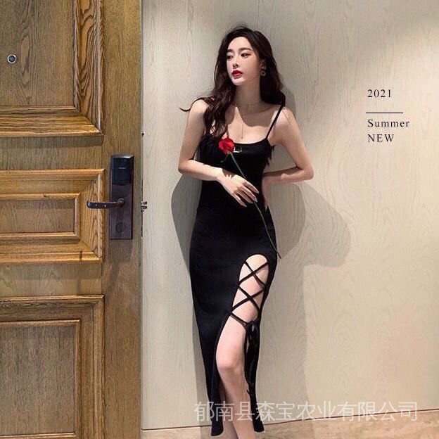 Đầm Dài Xẻ Tà Cao Hai Dây Đan Chéo Thời Trang Mùa Hè Mới Gợi Cảm Cho Nữ