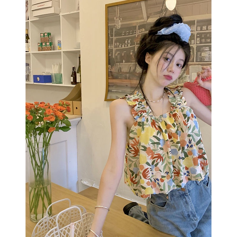 Áo Hai Dây Dáng Ôm Ngắn In Hình Hoa Thời Trang Mùa Hè 2022