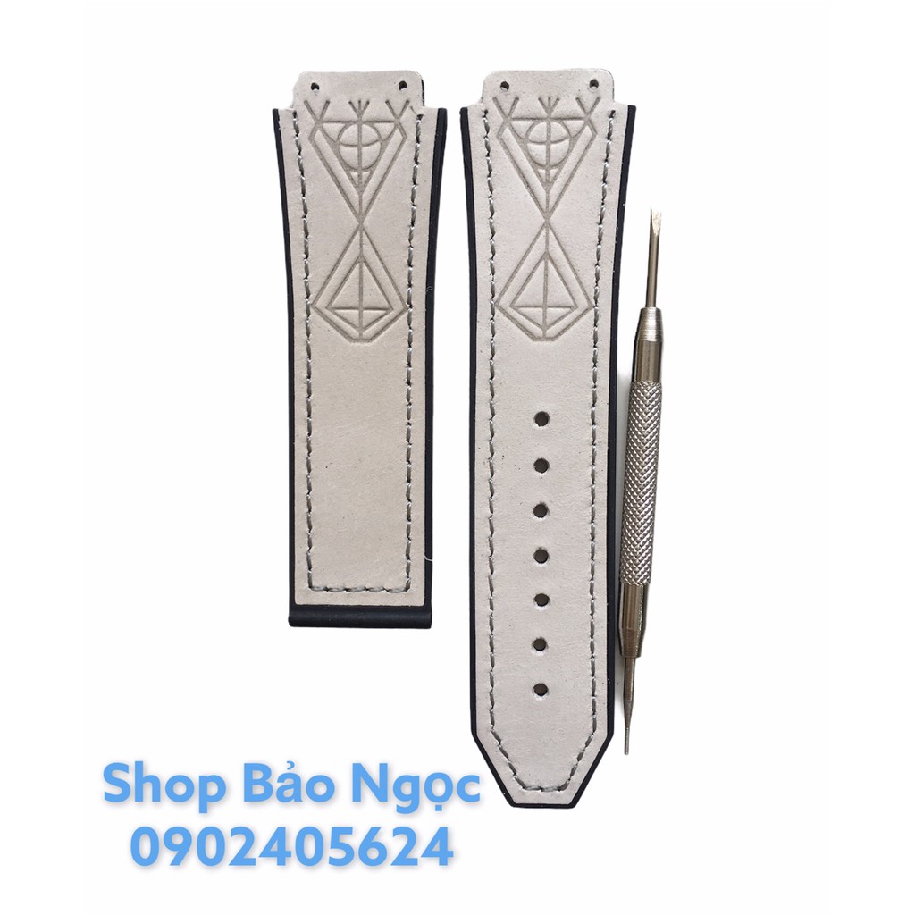 GIÁ ĐỘC NHẤT Dây đồng hồ cao cấp Hublot nam size 42 - Da lộn xám sáng size 19 x 25 x 22mm (DLXS)