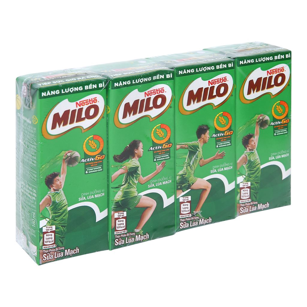 [CÓ THẺ ĐỔI QUÀ] Lốc 4 hộp sữa lúa mạch Nestle Milo Active Go 180ml