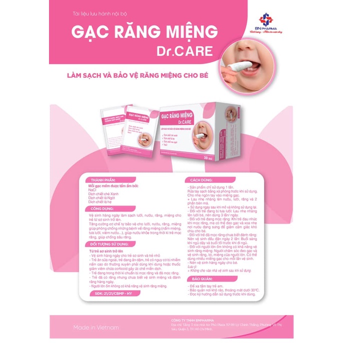 Gac răng miệng, rơ lưỡi cho trẻ em Dr.Care hộp 30 gói