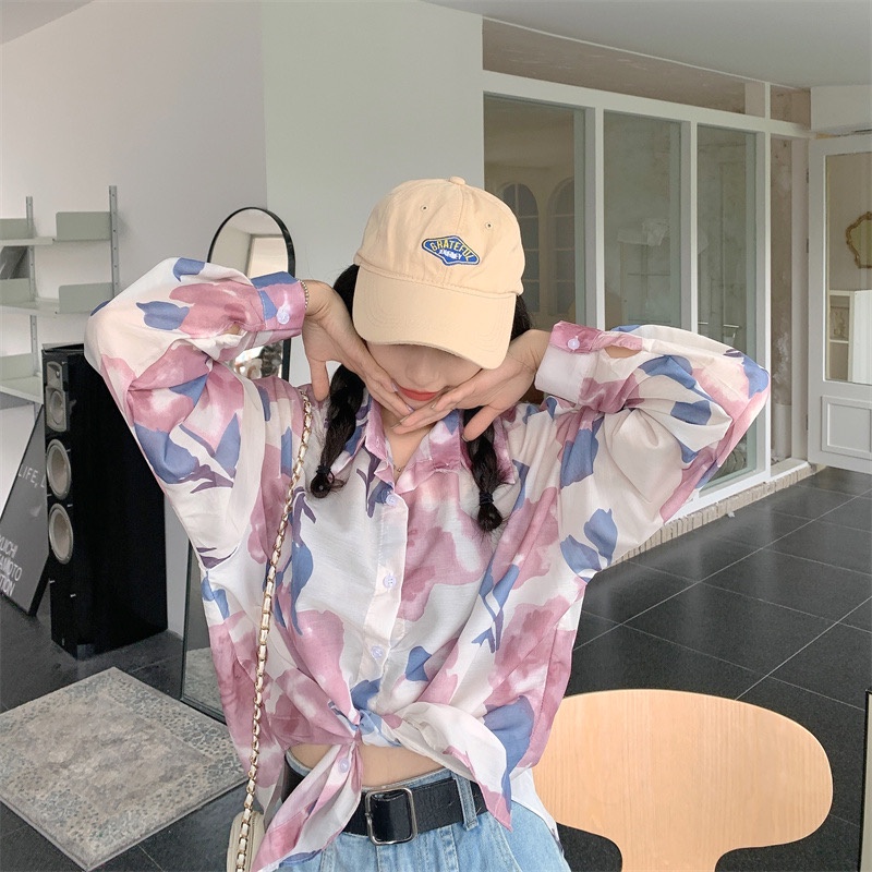 SUXI Áo Sơ Mi Tay Dài Chống Nắng Dáng Ôm In Họa Tiết Phong Cách Hàn Quốc Cổ Điển Thời Trang Mùa Hè Cho Nữ