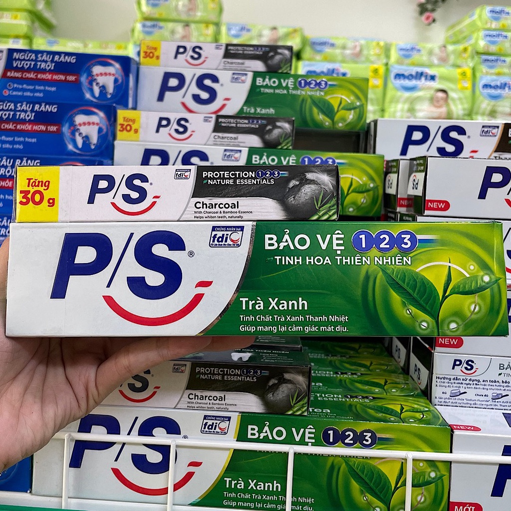 [Tặng hộp 30g] Kem đánh răng P/S bảo vệ 123 Trà xanh - Tinh hoa thiên nhiên 180g