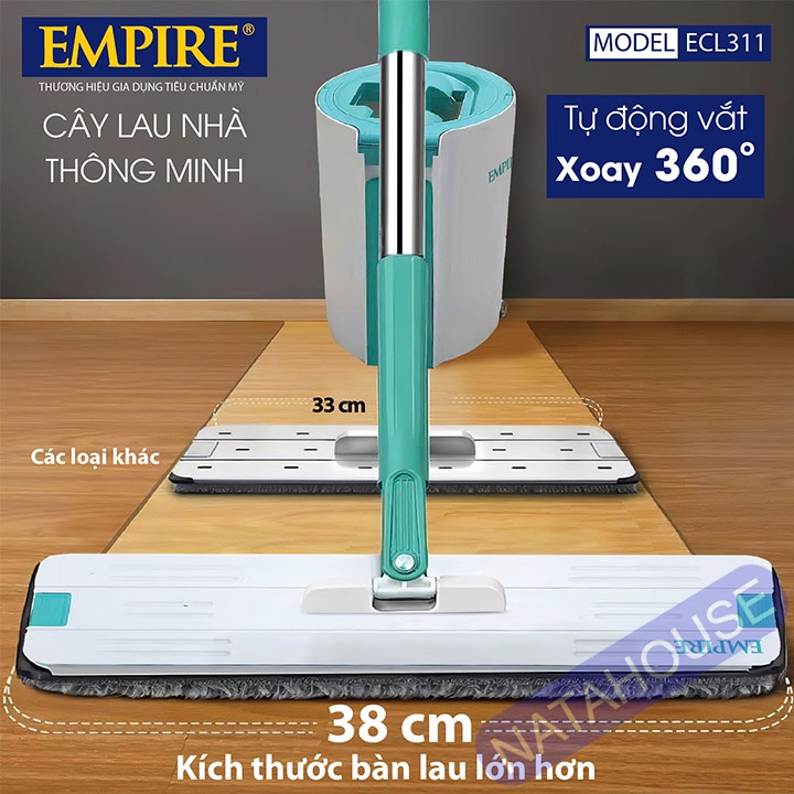 Cây Lau Nhà Empire ECL311 Bộ Lau Nhà Tự Vắt Thông Minh loại lớn 38cm NATAHOUSE