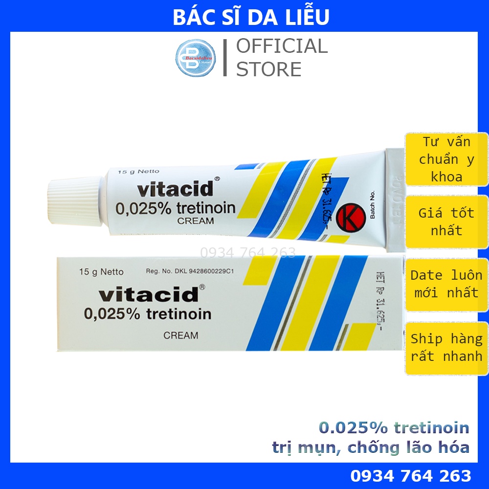 Tretinoin Vitacid 0.025% - kem hỗ trợ giảm mụn, chống lão hóa