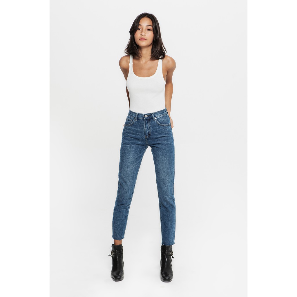 TheBlueTshirt - Quần Jeans Lưng Cao Nữ Ống Ôm - Ankle Crop Jeans