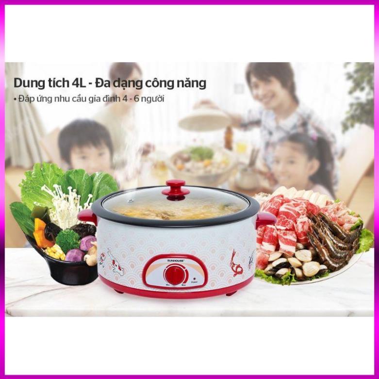 NỒI LẨU ĐIỆN, NỒI NẤU ĐA NĂNG SUNHOUSE 525 DUNG TÍCH 4 LÍT CÔNG SUẤT 1600W HÀNG CHÍNH HÃNG