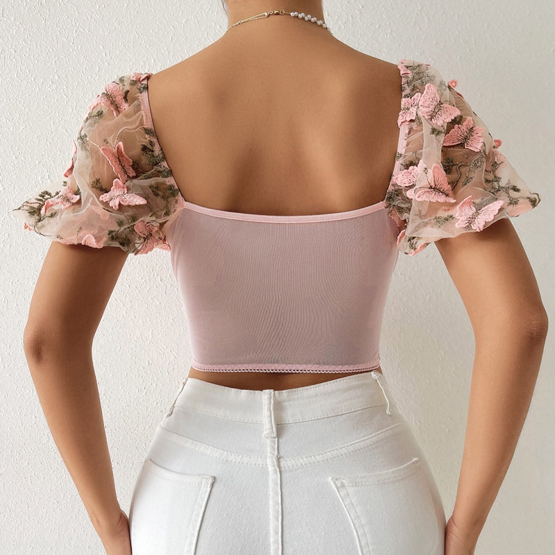 Áo Thun Lửng Hở Lưng Thêu Hình Bướm Thời Trang Quyến Rũ Dành Cho Nữ