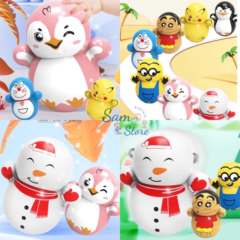 Đồ chơi lật đật mini nhiều phiên bản Squid Game hot, Doremon, Pikachu, Noel