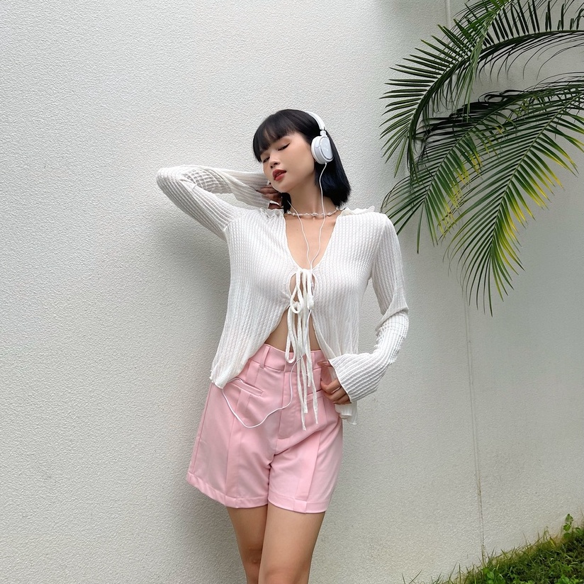 Áo khoác tay dài cột dây nữ TOPTIFY kiểu vải thun họa tiết dày dặn Take A Sip Top AC40