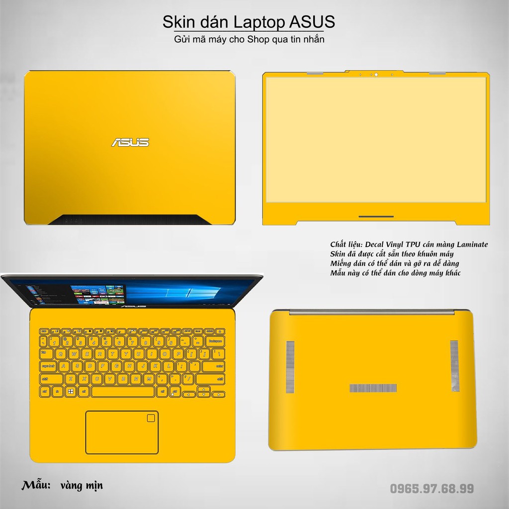 Skin dán Laptop Asus in màu vàng mịn (inbox mã máy cho Shop)