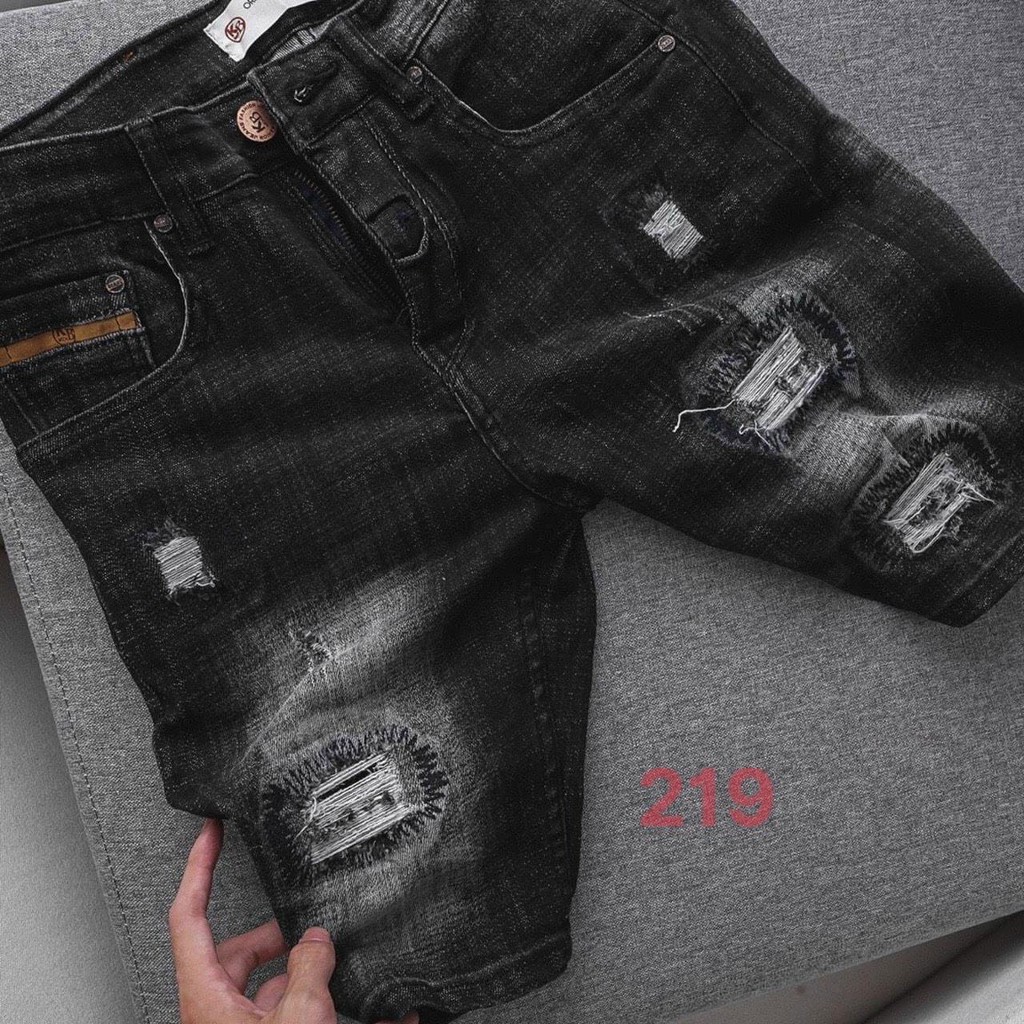 Quần short jean nam chất bò co giãn- quần lửng nam màu đen rách phong cách PN SHOP90 ms219