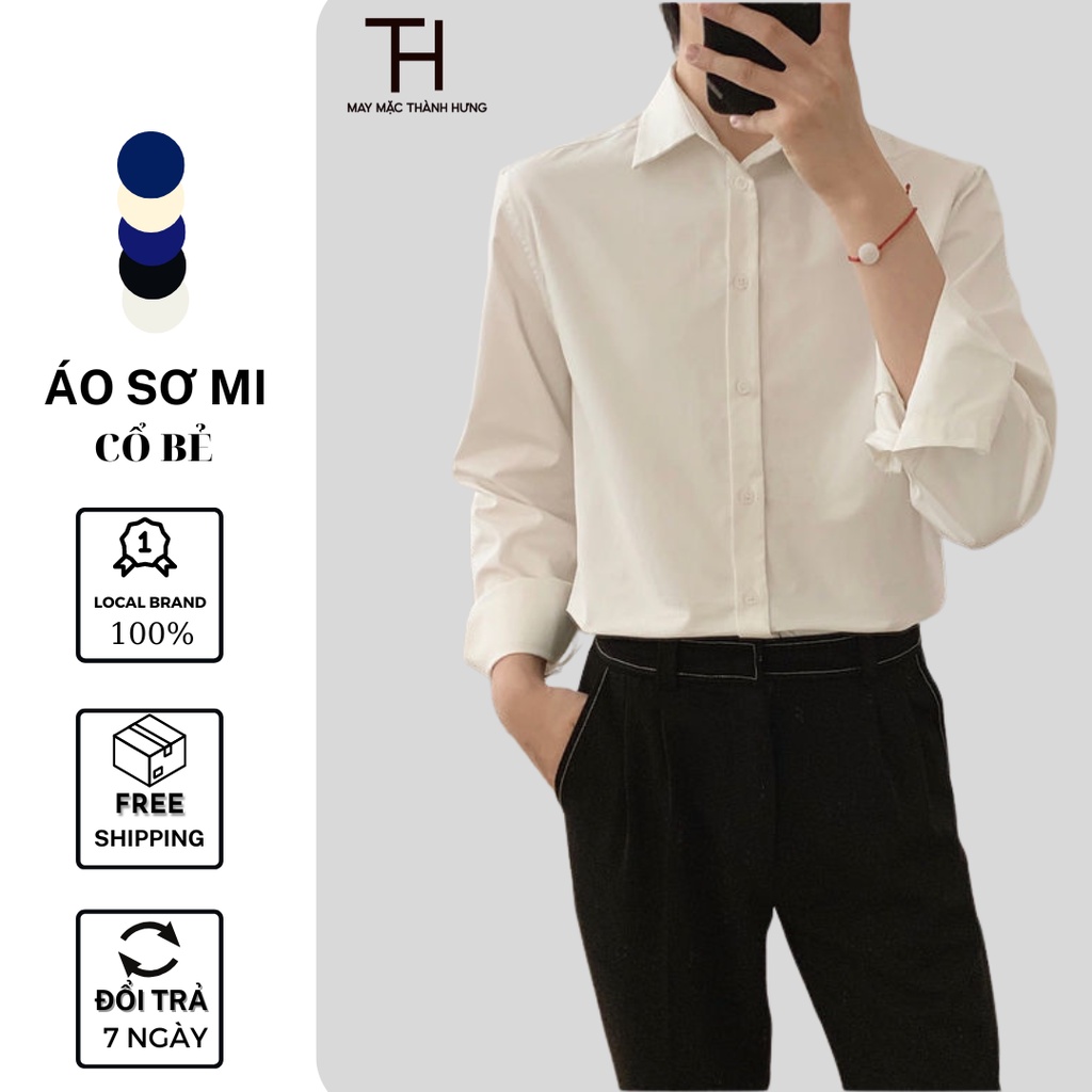 Áo sơ mi nam trơn BATIR cổ bẻ dài tay, áo sơ mi vải lụa nến 4 màu không nhăn không xù