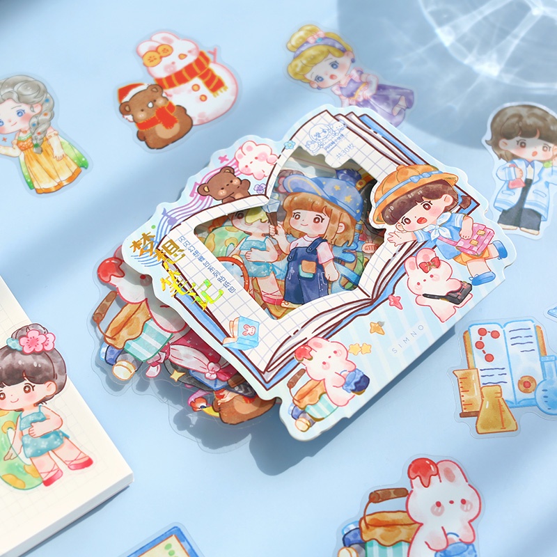Bộ 30 Tấm Sticker Hoạt Hình Chống Thấm Nước Xinh Xắn