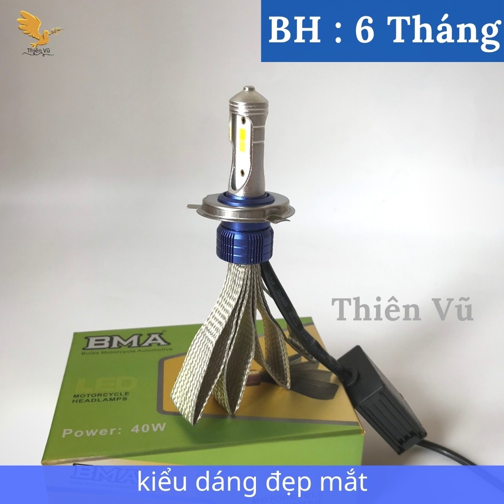 Đèn Pha Led Cos Vàng Pha Trắng 40w Siêu Sáng Chính Hãng BMA Chân H4 ,T19 ,M5, Bảo Hành 6 Tháng