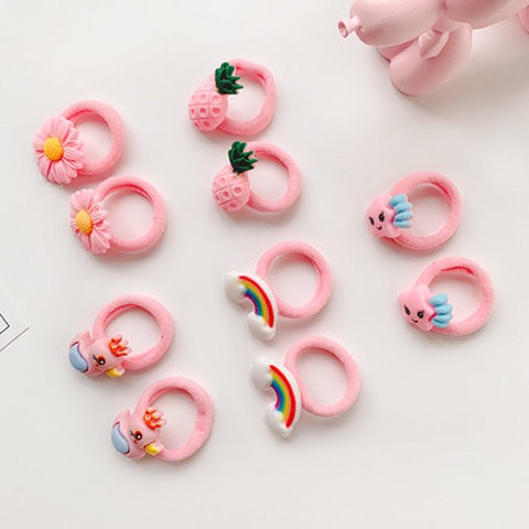 Set 10 thun buộc tóc Vải hình thú, trái cây, bông hoa
