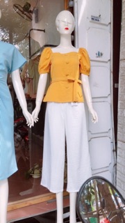 Áo đũi cổ vuông tiểu thư