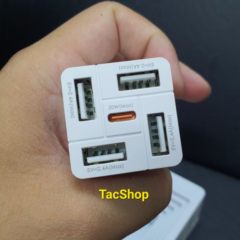 Cốc sạc nhanh 5 cổng sạc 35.5W Remax RP-U66 chính hãng
