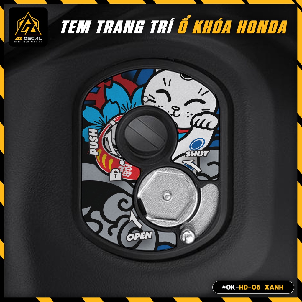 Tem Dán Ổ Khóa Cơ Honda Mẫu Mèo Thần Tài | OK-HD-06 | Decal Trang Trí Ổ Khóa Xe AirBalde, Vision, SH, Wave, Winner,...
