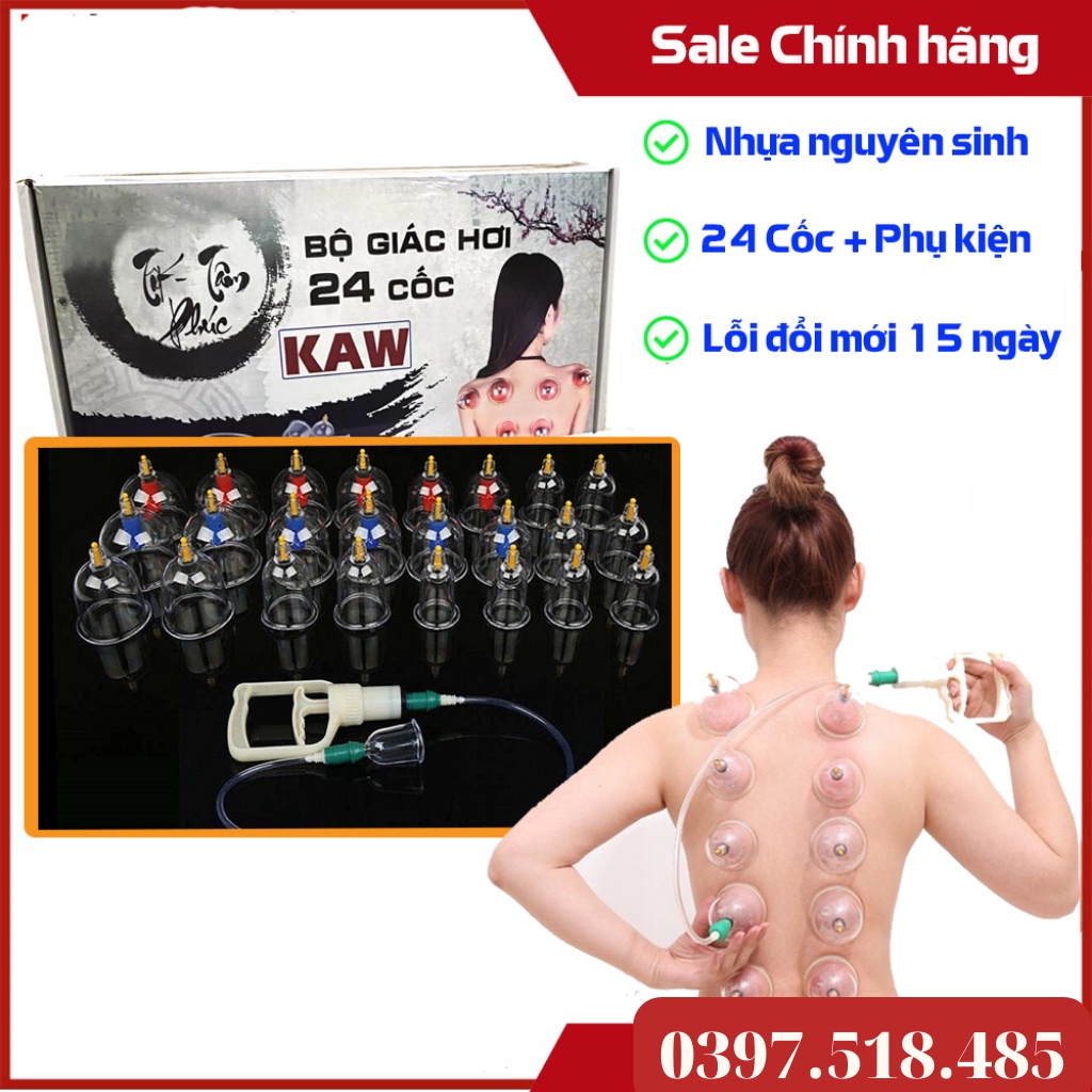 Giác Hơi không dùng lửa 24 cốc, Bộ giác hơi không dùng lửa(24 phụ kiện) Chất liệu nhựa ABS cao cấp, An toàn