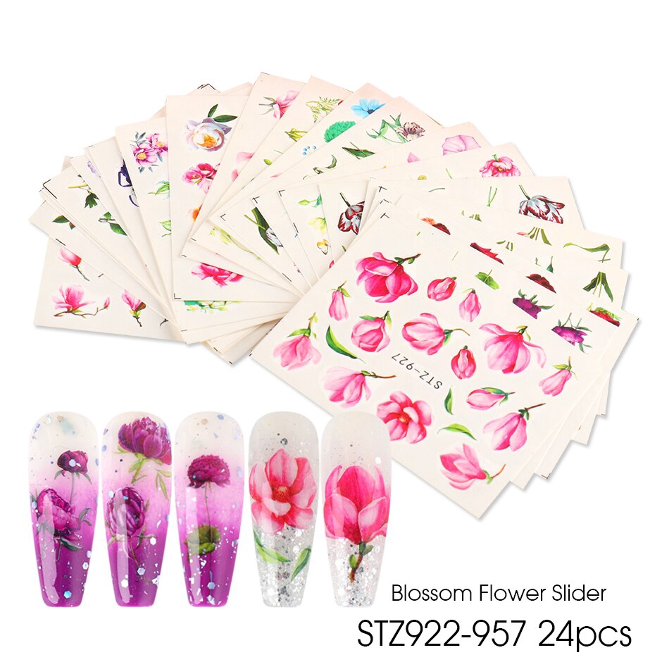 Set 24 sticker dán móng hình hoa và bướm trang trí xinh xắn