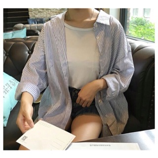 Áo sơ mi basic trắng sọc xanh💙