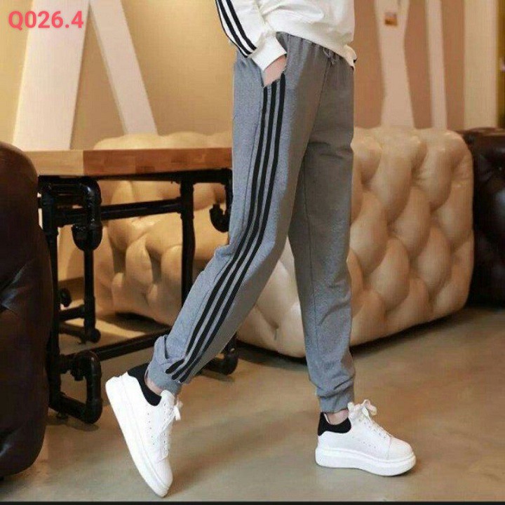 QUẦN JOGGER NỈ NAM NỮ PHỐI SỌC MÀU ĐEN ĐỎ XÁM PHONG CÁCH THỂ THAO HÀN QUỐC DÁNG DÀI 2021  2021