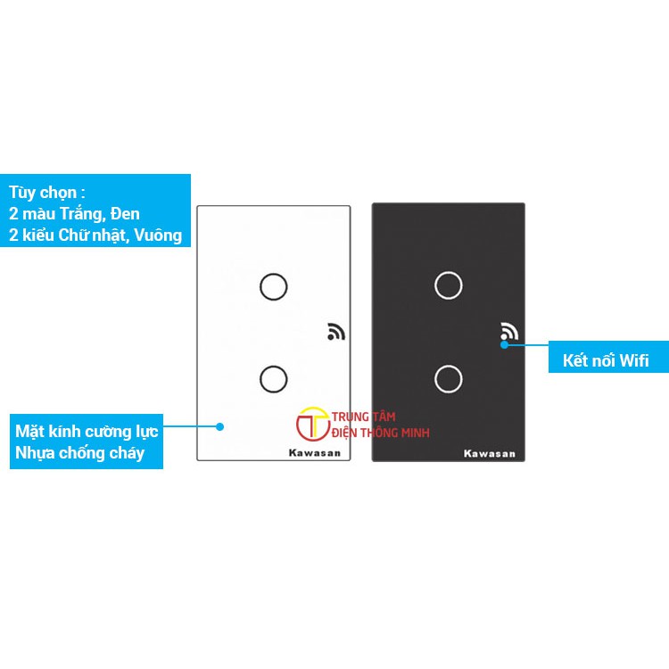 Công tắc chạm cảm ứng 2 nút điều khiển từ xa qua Wifi CT2B-Wifi và CT2W-Wifi