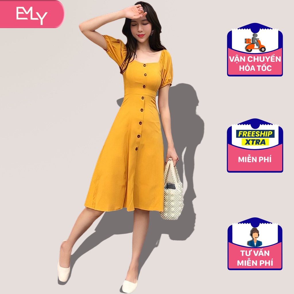 Đầm dáng xòe midi tay ngắn Emilyshop ulzzang