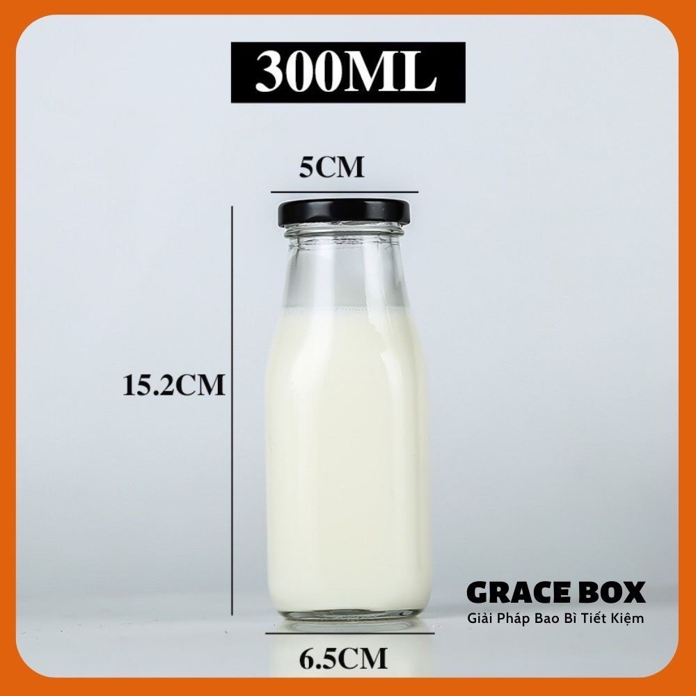 {Giá Sỉ} Chai Thuỷ Tinh 300ml Nắp Thiếc Đựng Sữa, Trái Cây, Cà Phê - Công Ty Bao Bì Grace Box