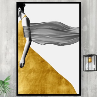 Tranh canvas decor cô gái váy vàng 40x60cm