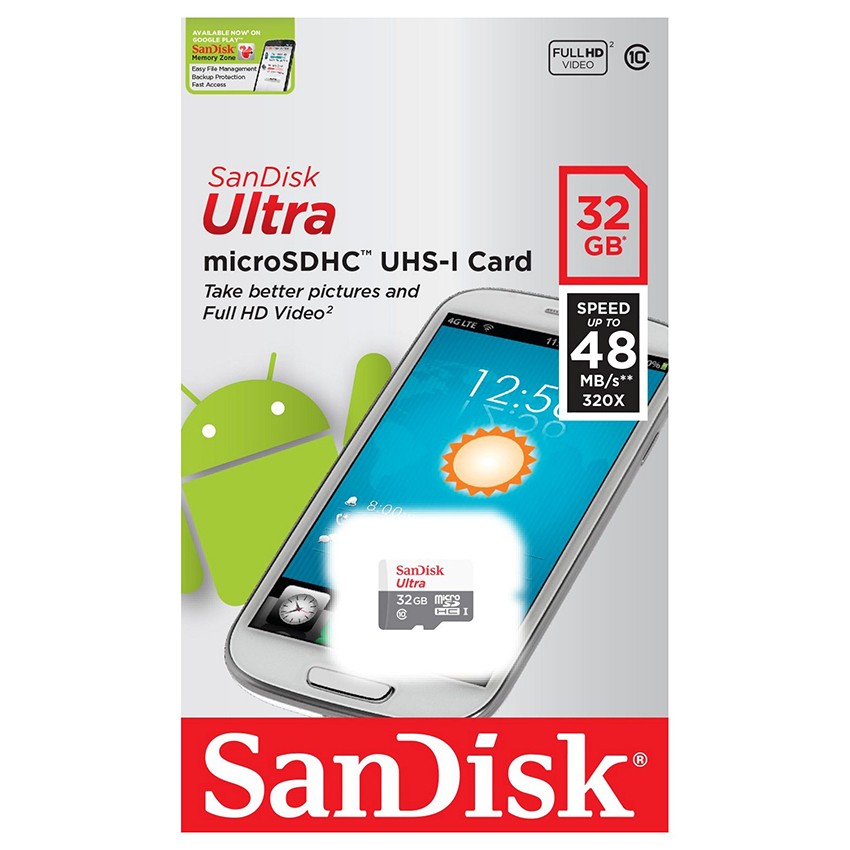 Thẻ nhớ MicroSDHC SanDisk Ultra 32GB Class 10 80MB/s (Xám)