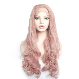 Fashion Party Cosplay Wig Pink Wig Dài lượn sóng phía trước Tóc giả
