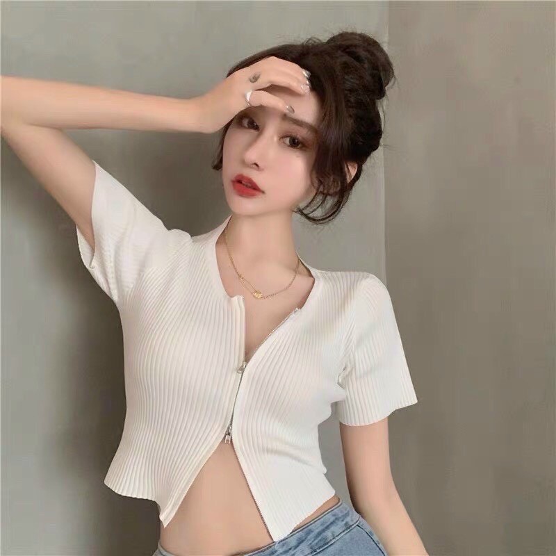 Áo Khóa Kéo 2 Đầu Cổ Tròn Sành Điệu (Khóa Kéo Điều Chỉnh)