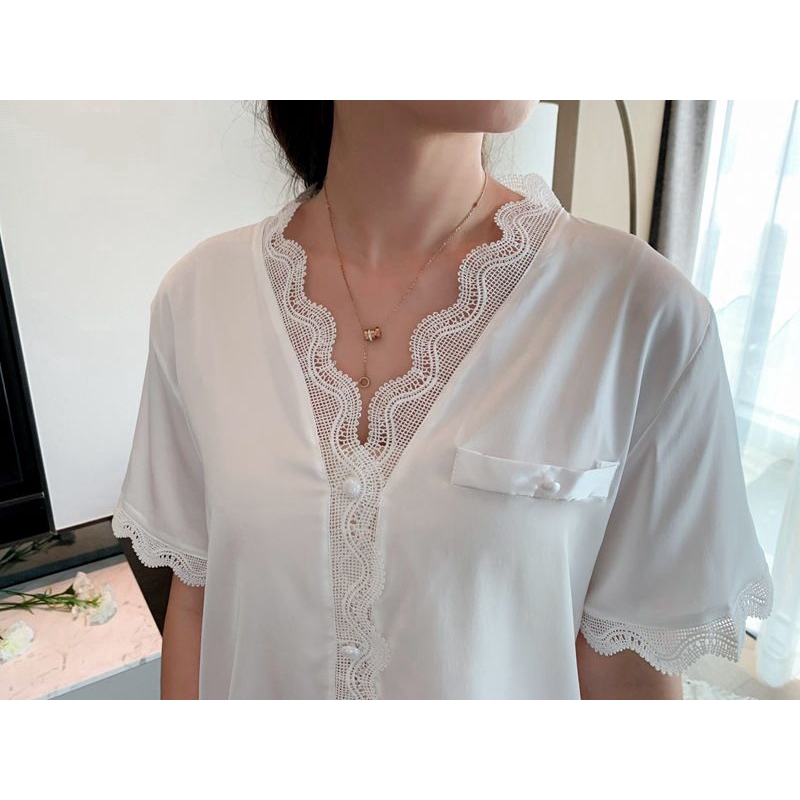 Bộ đồ ngủ ngắn tay phối ren quyến rũ thời trang cho nữ