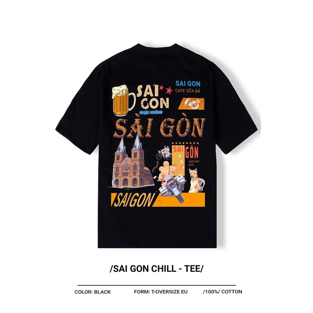 áo thun Sài Gòn phố, tay lỡ from rộng phông nam nữ unisex chất cotton cao cấp-,in nổi 5D