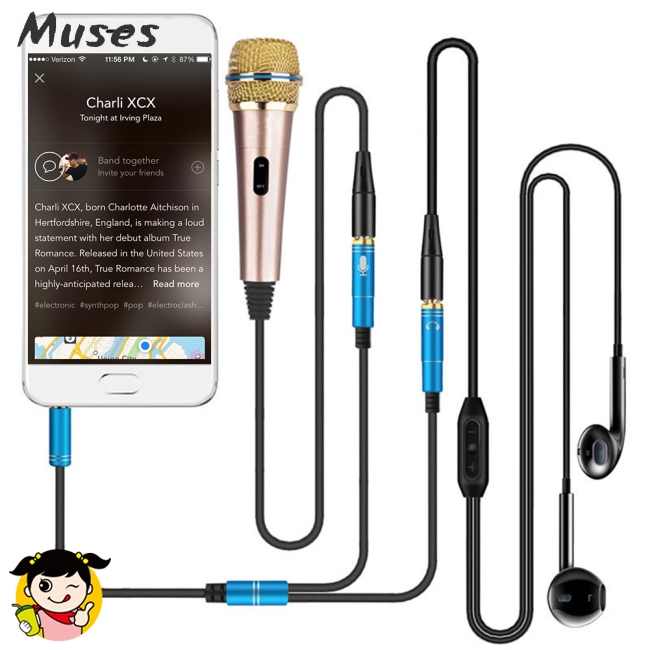 Muse07 Dây cáp chia âm thanh hình chữ Y 2 trong 1 3.5 mm nối tai nghe và micro tiện lợi