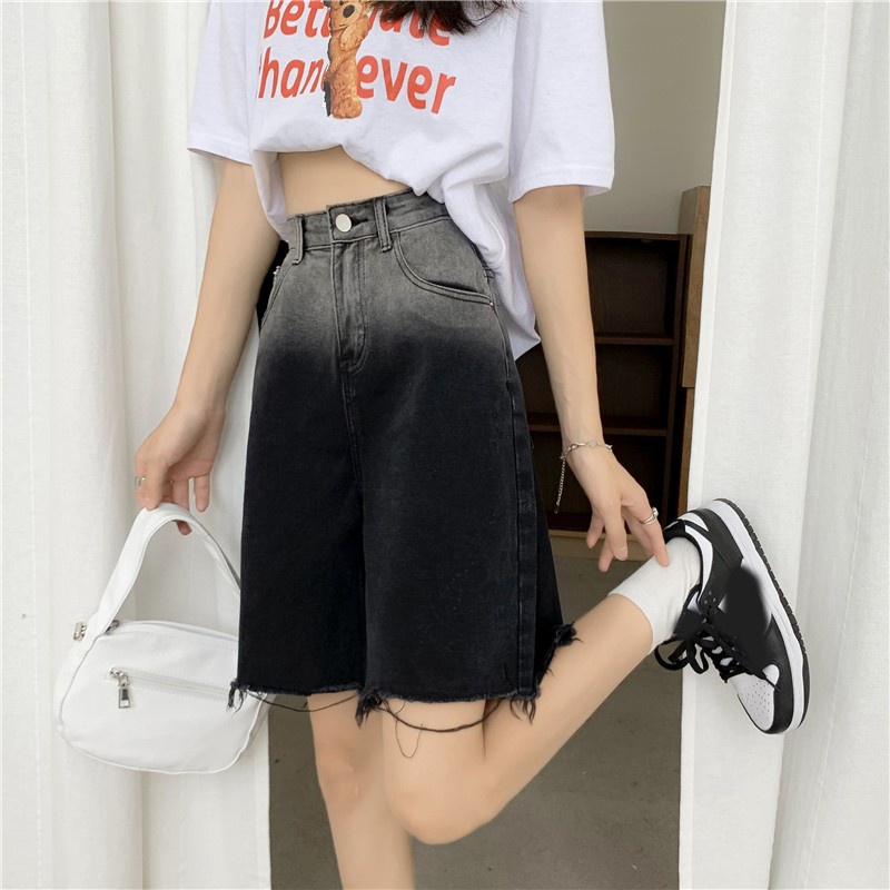 Quần short jean lửng form ngố ống rộng Ullzzang màu đen khói phong cách Hàn Quốc MSHA6